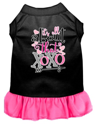 All about the XOXO Screen Print Dog Dress Black with Bright Pink Lg
