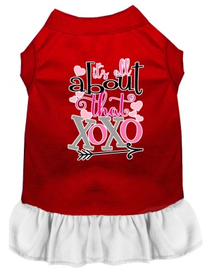All about the XOXO Screen Print Dog Dress Red with White Lg