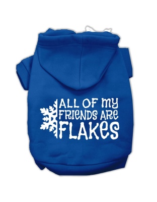 All my Friends are Flakes Screen Print Pet Hoodies Blue Size Lg