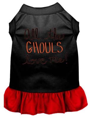 All the Ghouls Screen Print Dog Dress Black with Red Lg