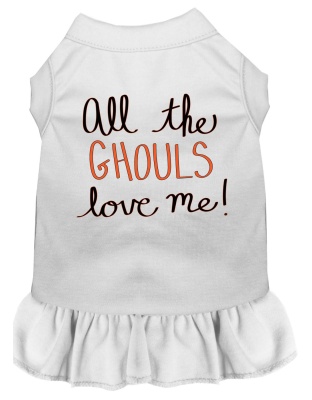 All the Ghouls Screen Print Dog Dress White 4X (22)