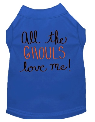 All the Ghouls Screen Print Dog Shirt Blue Lg