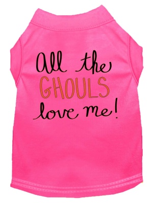 All the Ghouls Screen Print Dog Shirt Bright Pink Lg