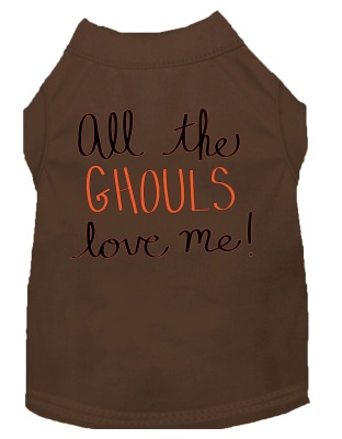 All the Ghouls Screen Print Dog Shirt Brown Lg