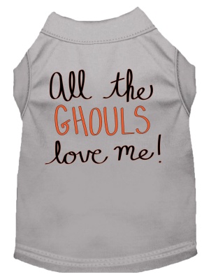 All the Ghouls Screen Print Dog Shirt Grey Lg