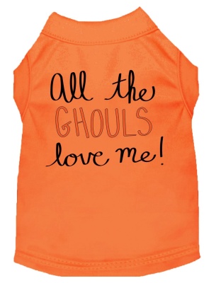 All the Ghouls Screen Print Dog Shirt Orange Lg