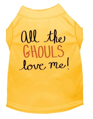 All the Ghouls Screen Print Dog Shirt Yellow Lg