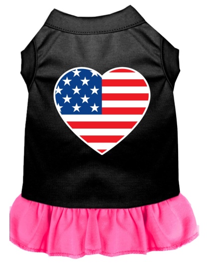 American Flag Heart Screen Print Dress Black with Bright Pink Lg