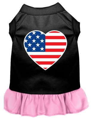 American Flag Heart Screen Print Dress Black with Light Pink Lg