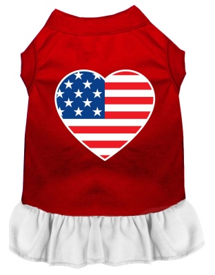 American Flag Heart Screen Print Dress Red with White Lg