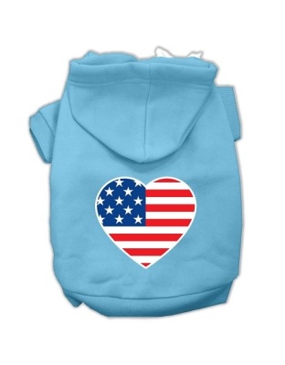 American Flag Heart Screen Print Pet Hoodies Baby Blue Size Lg