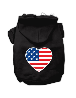 American Flag Heart Screen Print Pet Hoodies Black Size Lg