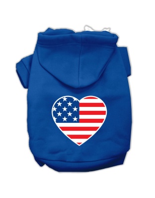 American Flag Heart Screen Print Pet Hoodies Blue Size Lg