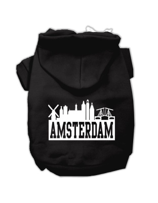Amsterdam Skyline Screen Print Pet Hoodies Black Size Lg
