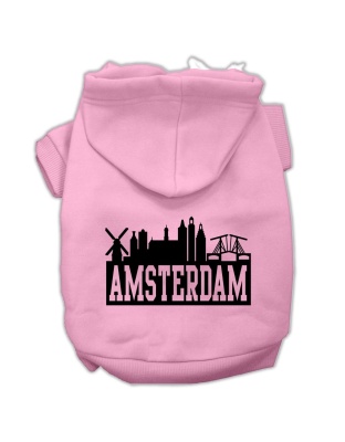 Amsterdam Skyline Screen Print Pet Hoodies Light Pink Size Lg