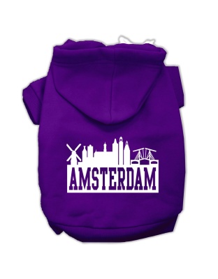 Amsterdam Skyline Screen Print Pet Hoodies Purple Size Lg