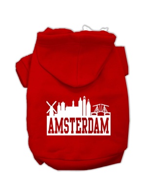 Amsterdam Skyline Screen Print Pet Hoodies Red Size Lg