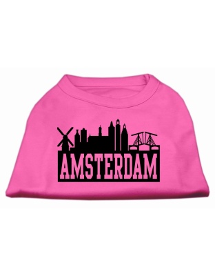 Amsterdam Skyline Screen Print Shirt Bright Pink Lg