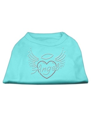 Angel Heart Rhinestone Dog Shirt Aqua Lg