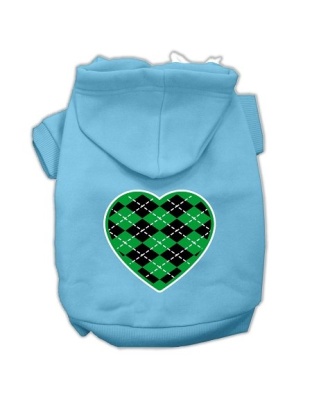 Argyle Heart Green Screen Print Pet Hoodies Baby Blue Size Lg