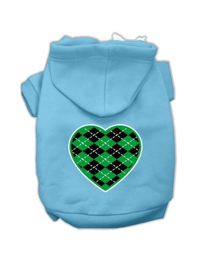 Argyle Heart Green Screen Print Pet Hoodies Baby Blue Size Lg