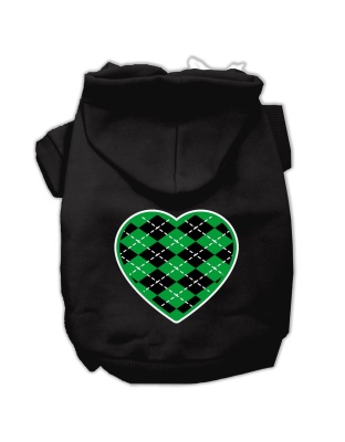 Argyle Heart Green Screen Print Pet Hoodies Black Size Lg