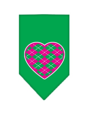 Argyle Heart Pink Screen Print Bandana Emerald Green Large