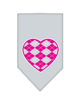 Argyle Heart Pink Screen Print Bandana Grey Large