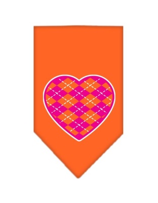 Argyle Heart Pink Screen Print Bandana Orange Large