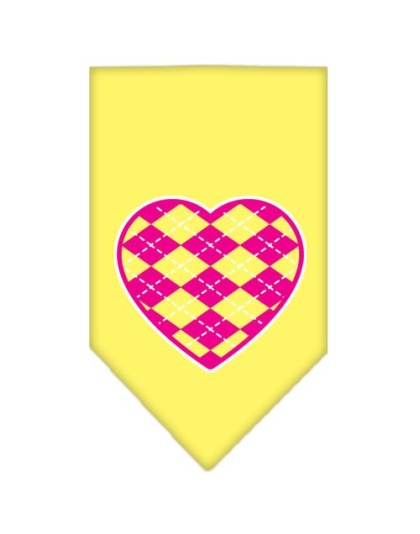 Argyle Heart Pink Screen Print Bandana Yellow Small