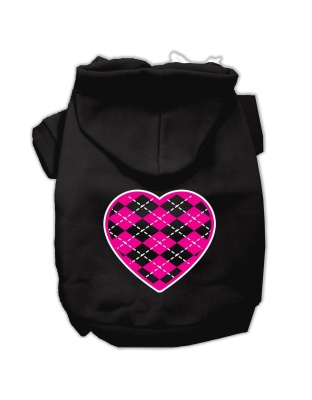 Argyle Heart Pink Screen Print Pet Hoodies Black Size Lg