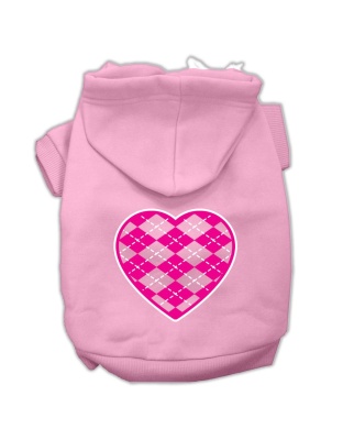 Argyle Heart Pink Screen Print Pet Hoodies Light Pink Size Lg