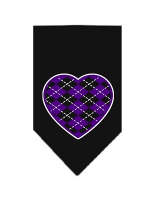 Argyle Heart Purple Screen Print Bandana Black Large