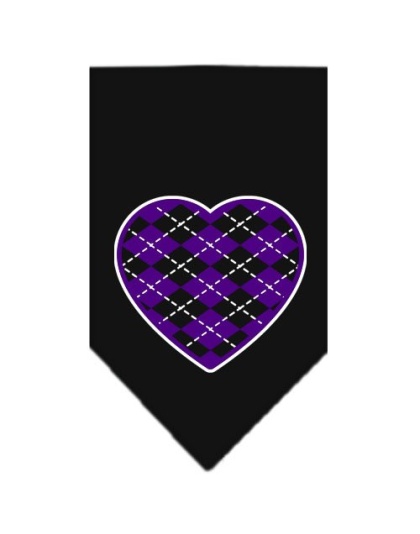 Argyle Heart Purple Screen Print Bandana Black Large