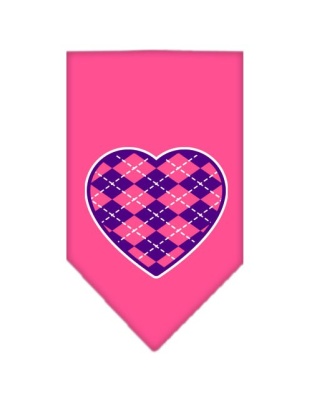 Argyle Heart Purple Screen Print Bandana Bright Pink Large