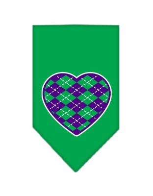 Argyle Heart Purple Screen Print Bandana Emerald Green Large
