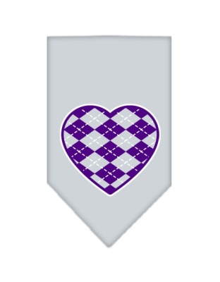 Argyle Heart Purple Screen Print Bandana Grey Large