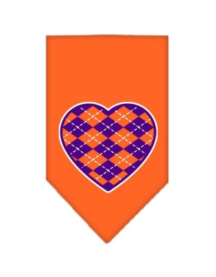 Argyle Heart Purple Screen Print Bandana Orange Large