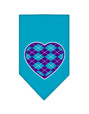 Argyle Heart Purple Screen Print Bandana Turquoise Large