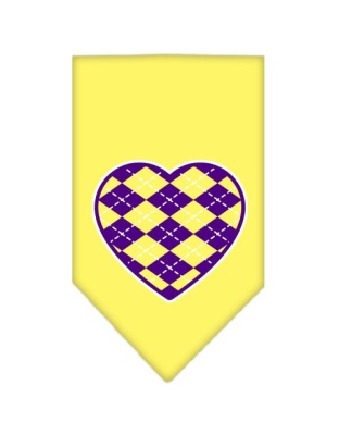 Argyle Heart Purple Screen Print Bandana Yellow Large