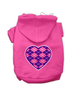 Argyle Heart Purple Screen Print Pet Hoodies Bright Pink Size Lg