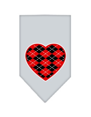 Argyle Heart Red Screen Print Bandana Grey Large