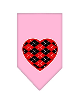 Argyle Heart Red Screen Print Bandana Light Pink Large