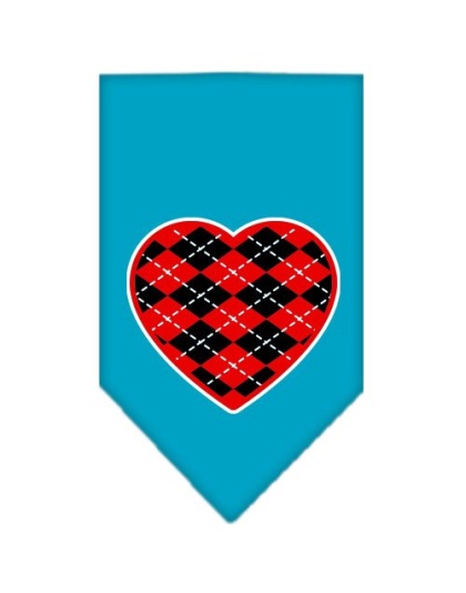 Argyle Heart Red Screen Print Bandana Turquoise Large