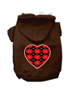 Argyle Heart Red Screen Print Pet Hoodies Brown Size Lg