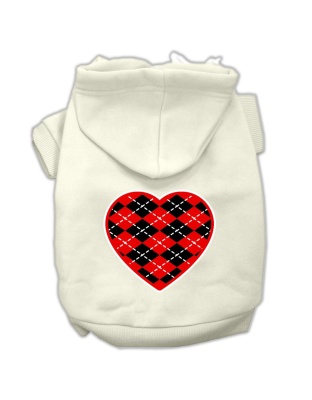 Argyle Heart Red Screen Print Pet Hoodies Cream Size L
