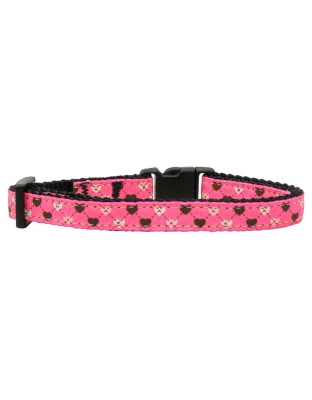 Argyle Hearts Nylon Ribbon Collar Bright Pink Cat Safety