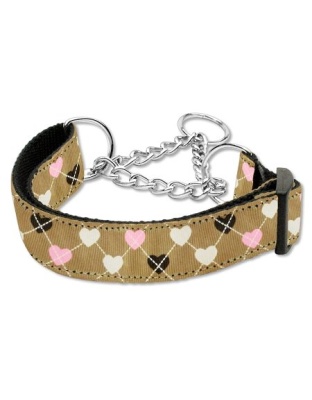 Argyle Hearts Nylon Ribbon Collar Martingale Tan Large