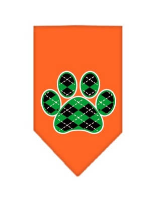 Argyle Paw Green Screen Print Bandana Orange Large