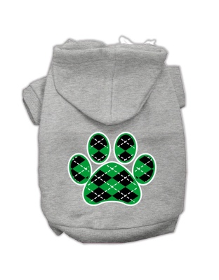Argyle Paw Green Screen Print Pet Hoodies Grey Size Lg